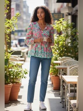 Lilly Pulitzer Marilina Pink and Green Floral Blouse